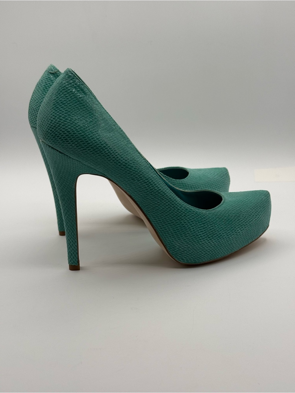 BCBGeneration Parade Platform Heels Teal Textured Pumps Stiletto High Heel Shoes - Picture 6 of 15